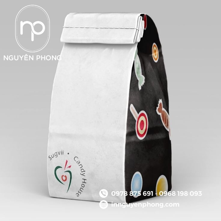 Mẫu túi giấy đựng bánh kẹo cán màng mica trong suốt 